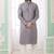 Men's grey  straight kurta with embroidered art silk  and with lining