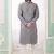 men's grey  straight kurta churidar with embroidered art silk   and with lining
