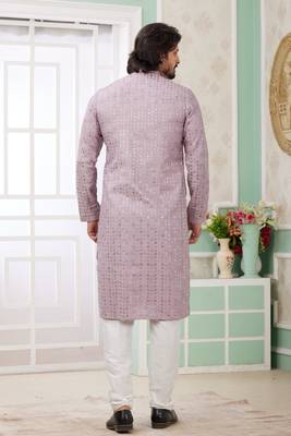men's purple  straight kurta churidar with embroidered art silk   and with lining 4