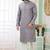 Men's grey  straight kurta with embroidered art silk  and with lining