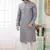 men's grey  straight kurta churidar with embroidered art silk   and with lining