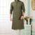 Men's green  straight kurta with embroidered art silk  and with lining
