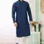 men's teal blue  straight kurta churidar with embroidered art silk   and with lining