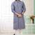 Men's blue  straight kurta with embroidered art silk  and with lining