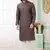 men's brown  straight kurta churidar with embroidered art silk   and with lining