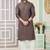 Men's brown  straight kurta with embroidered art silk  and with lining