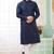 Men's blue  straight kurta with embroidered art silk  and with lining