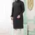 men's black  straight kurta pajama with embroidered art silk   and with lining