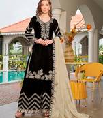 Black color chinon fabric designer embroidered free size stithed suit