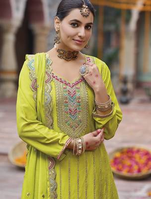 Lemon color chinon fabric wedding palazzo dress for ceremonial looks 2