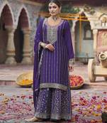 Purple color chinon fabric wedding designer palazzo dress for ceremonial looks