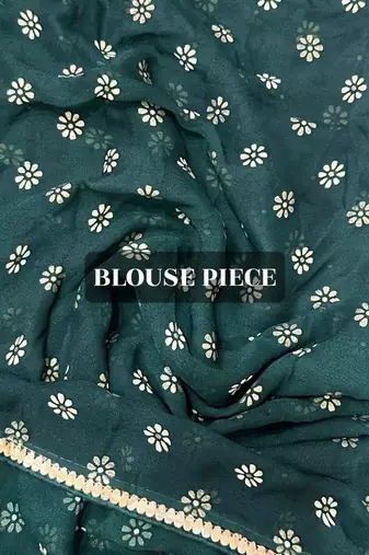 Dark green chiffon saree in leheriya with foil border work