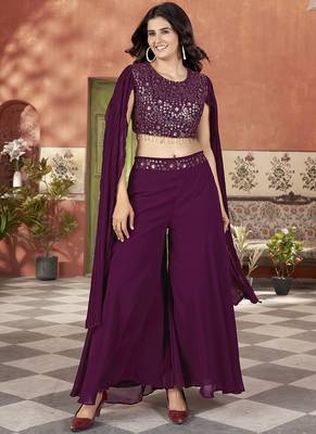 Purple color beautiful wedding special bridesmaid favorite ceremonial choli palazzo dress 1