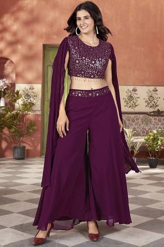 Purple color beautiful wedding special bridesmaid favorite ceremonial choli palazzo dress