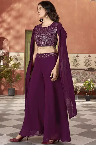 Purple color beautiful wedding special bridesmaid favorite ceremonial choli palazzo dress