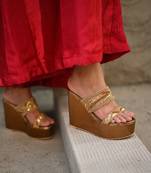 Bronze dual strap handwork wedges