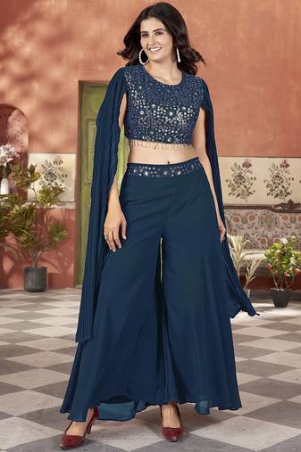 Teal blue color beautiful wedding special brides maid favorite ceremonial choli palazzo dress
