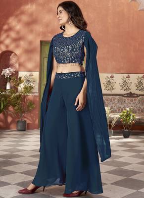 Teal blue color beautiful wedding special brides maid favorite ceremonial choli palazzo dress 2