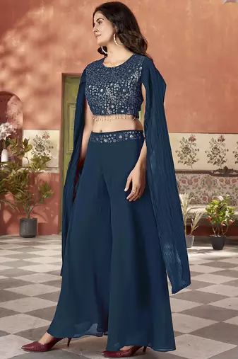 Teal blue color beautiful wedding special brides maid favorite ceremonial choli palazzo dress