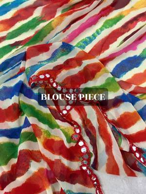 Multicolor chiffon saree in leheriya with scallop border mirror cut-work 5