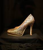 Brocade black and gold pumps
