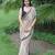 Beige hand block printed linen saree with stripe blouse