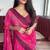 Pink hand block printed linen saree with stripe blouse