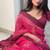 Pink hand block printed linen saree with stripe blouse