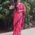 Pink hand block printed linen saree with stripe blouse
