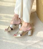 Criss cross metallic dual tone heels