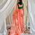 Peach handpainted floral chiffon saree with gota detailing