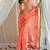Peach handpainted floral chiffon saree with gota detailing