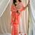 Peach handpainted floral chiffon saree with gota detailing