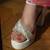 White platform block heels with silver beadwork.