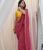 Red bandhej work chiffon saree