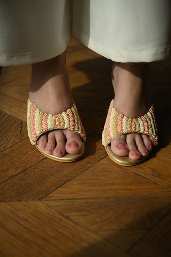 Pearl work kitten heel