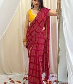Red bandhej work chiffon saree