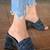 Denim slip on with triangle block heels