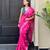Pink ikkat handwoven cotton saree wth handmade tassels