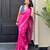Pink ikkat handwoven cotton saree wth handmade tassels