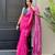 Pink ikkat handwoven cotton saree wth handmade tassels