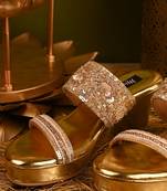 Gold dual strap handwork wedges