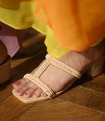 Gladiator style beadwork block heels