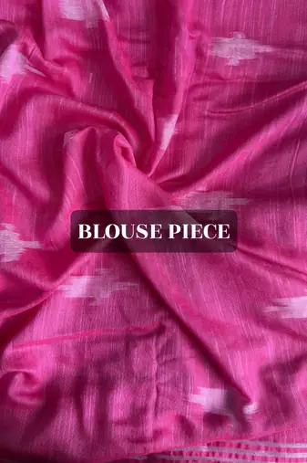 Pink ikkat handwoven cotton saree wth handmade tassels