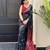 Black ikkat handwoven cotton saree wth handmade tassels