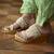 Gold dual strap handwork wedges