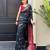 Black ikkat handwoven cotton saree wth handmade tassels