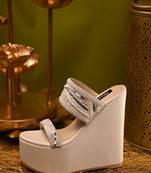 White dual strap handwork wedges