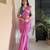 Pink hand block printed mul cotton saree with printed blouse