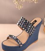 Denim studded wedges
